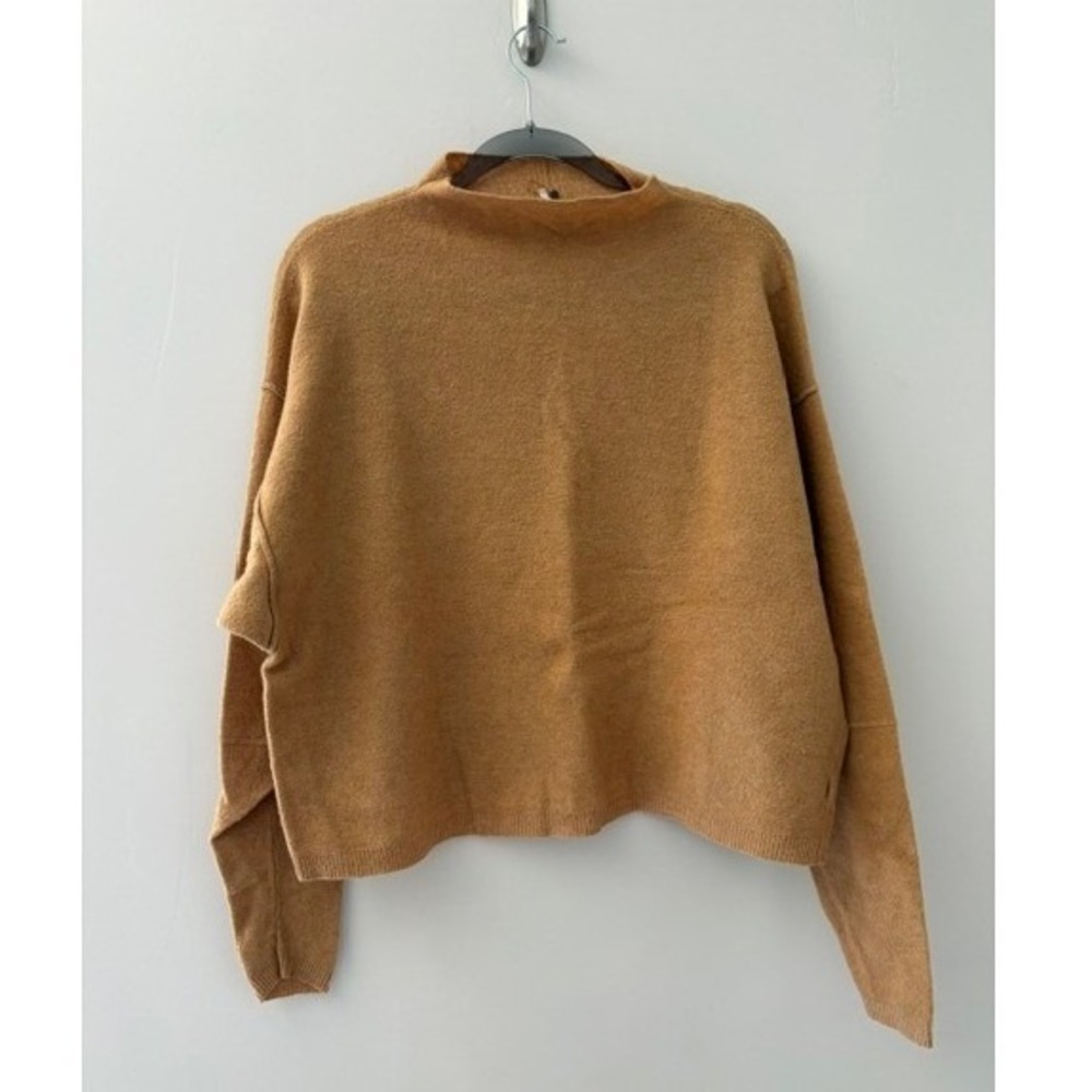 Free People Ottoman Slouchy Mock Neck Tunic Sweater Camel Tan Ribbed Knit